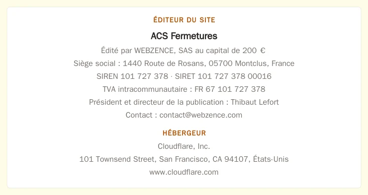 Coordonnées légales de l&rsquo;éditeur et de l&rsquo;hébergeur du site