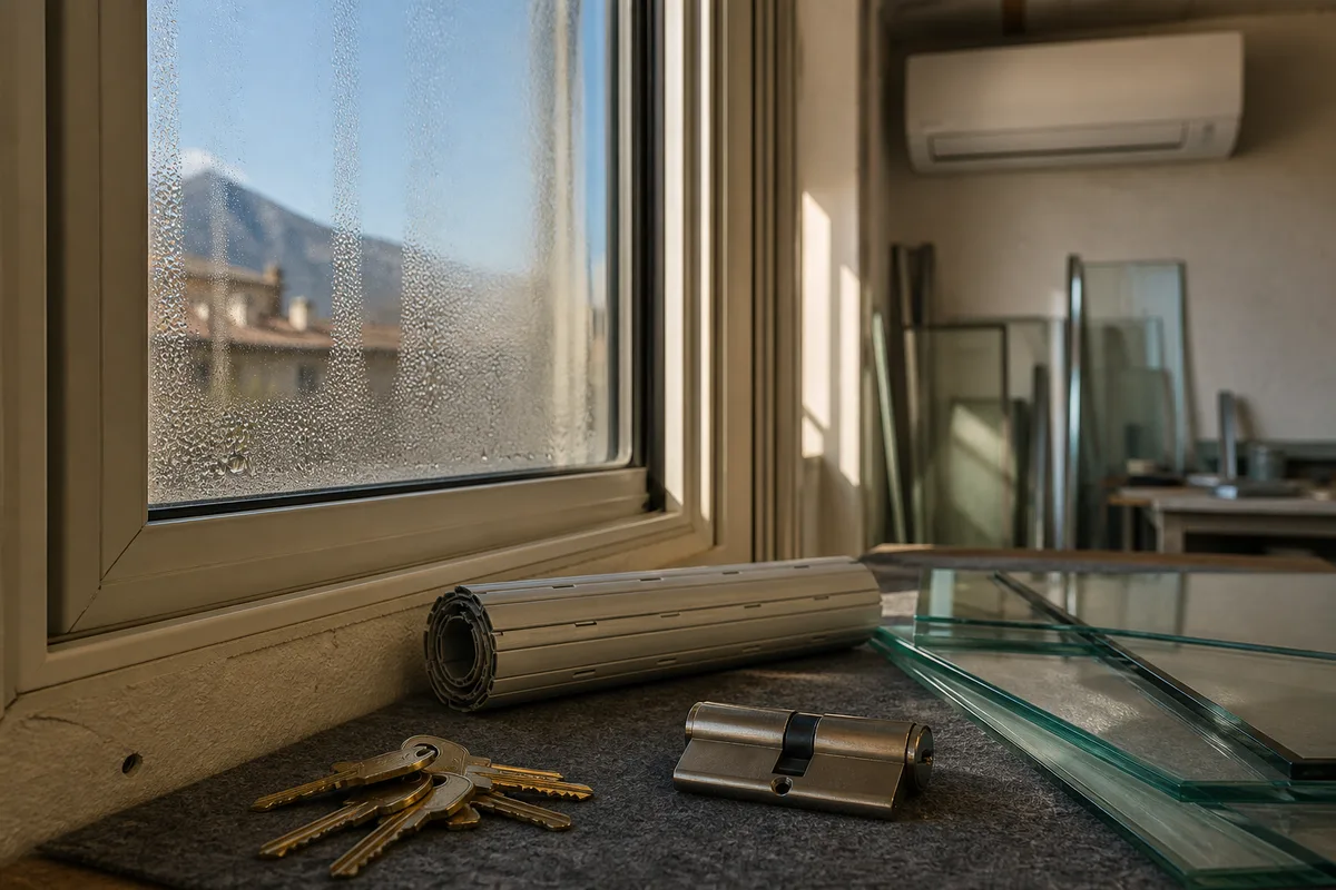 Fenêtre à double vitrage vue de l&rsquo;intérieur avec de la condensation entre les deux verres